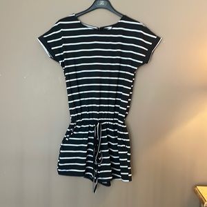 Black and white striped romper size medium